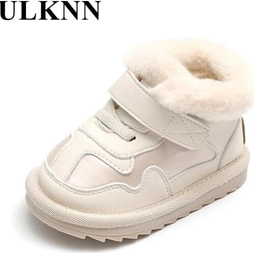 ULKN NKids Cotton-Padded Shoes For 0-2-3 Years Old Baby Winter Children Snow Boots Thick Small Girls Round Toe White Shoes