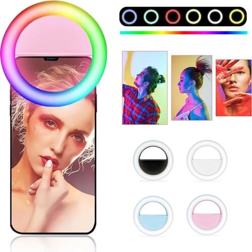 Universal Selfie Lamp Mobile Phone Lens Portable RGB Flash Ring 36 LEDS Luminous Ring Clip Light For iPhone 8 7 6 Plus Samsung