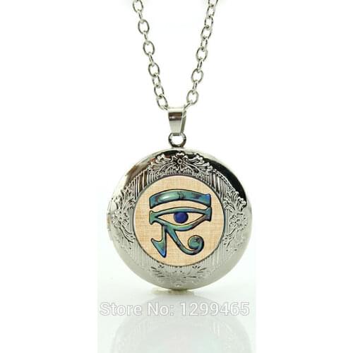 Vintage Ancient Eye of Horus Necklace Ancient God Horus Egypt Egyptian Mummy locket pendant Jesus Religious jewelry N689