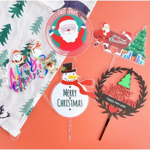 High Quality Acrylic Cake Topper New Colorful Merry Christmas Party Cake Baking Decoration Cute White Snowman Kids Favors