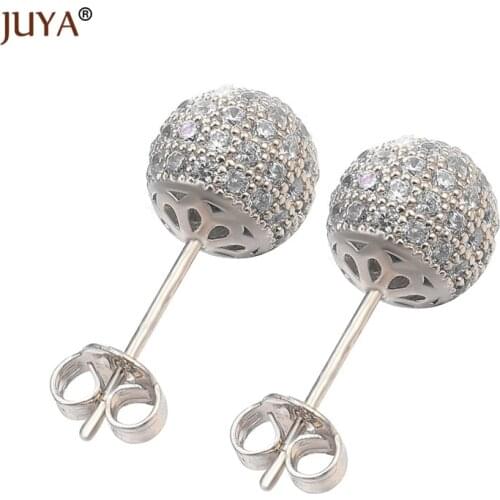 Juya Korean Fashion Cute Round Disco Ball Earrings Luxury Zircon Rhinestone Stud Earrings For Women Jewelry Accessories