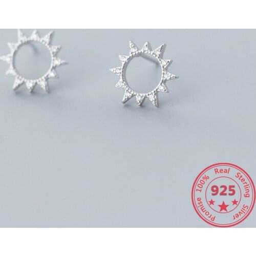2020 New 925 Sterling Silver Stud Earrings Female Korean Style Fashion Simplicity Small Fresh Hollow Diamond Sun Ear Jewelry