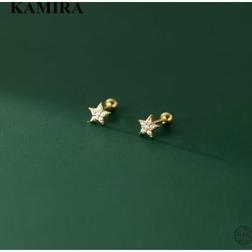 KAMIRA 925 Sterling Silver Fashion Romantic Star Shiny Zircon Spiral Bead Stud Earrings for Women Party Bohemian Simple Jewelry
