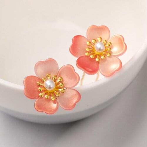 FORSEVEN Korean Fashion Sweet Flower Pearls U Shaped Hairpins Headpieces Women Girls Bride Noiva Wedding Hair Clips 1 Pair