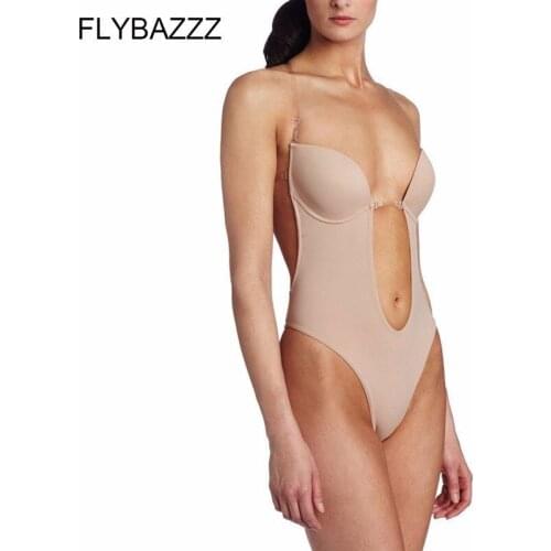 Women Bodysuit Invisible Sports Bra Deep Plunge Thong Back Hot shaper Backless Bra Sexy Underwear For Wedding Dress Evening Gown