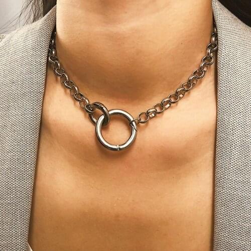 Simple Exaggerated Metal Heavy Thick Chain Choker Necklace for Women Punk Round Circle Pendant Necklace Fashion Jewelry XR2091