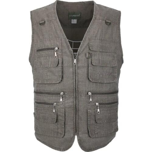 Hot Slubbed Men Vest Summer Breathable Travel Waistcoat With Many Pockets Spring Autumn Sleeveless Jacket Fishing Outdoors Vest