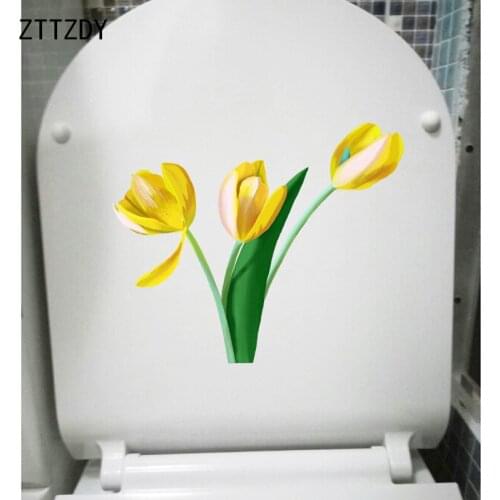 ZTTZDY 21.5*17.5CM Hand Painted Tulip Cartoon Toilet Sticker Modern Art Wall Decor Decal T2-0466