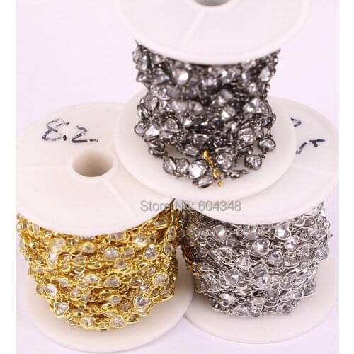 1 Meter ZYZ177-8855 Clear White Zircon Faceted Heart Shape Beads Chains, Rosary Chain CZ Wire Wrapped Plated Chain Jewelry