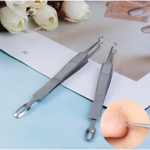 1PC Double Head Curved Straight Blackhead Tweezers Anti Slip Stainless Steel Acne Tweezers Needle Removal Tool Face Care