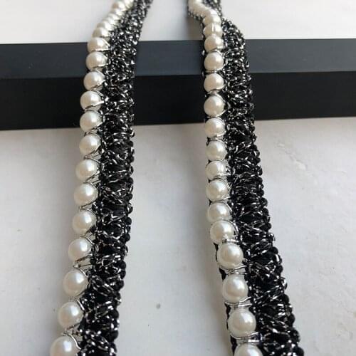 1Yard/lot 1.5CM wide golden black pearl beaded lace handmade bouquet collar dress skirt curtain lace accessories AC423