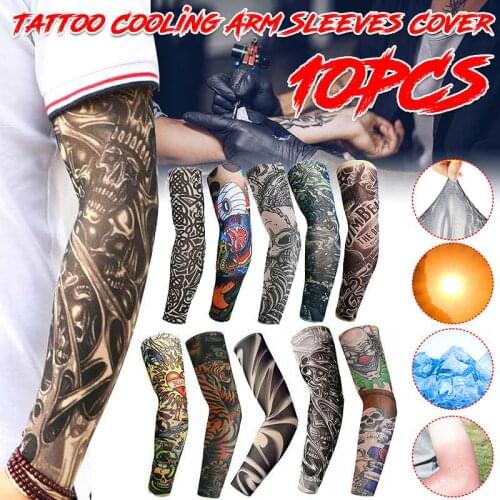 10PC Breathable 3D Tattoo UV Protection Arm Sleeve Arm Warmers Cycling Sun Protective Covers Quick Dry Summer Cooling Sleeves