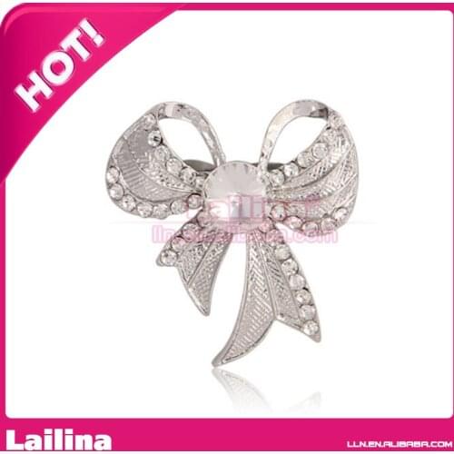 100pcs/Lot Hot Sale Sliver Tone Rhinestone Brooch Christmas Bow-Knot Crystal Pin