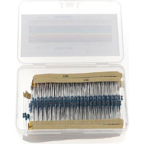 1000Pcs 50 Value x 20pcs 1/4W 1Ω~10MΩ Metal Film Resistor Resistance Assortment Kit Set 1