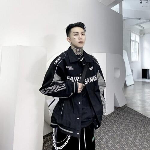 2021 reflective color matching tooling coat mens trend casual loose fitting Baseball Jacket mens coat