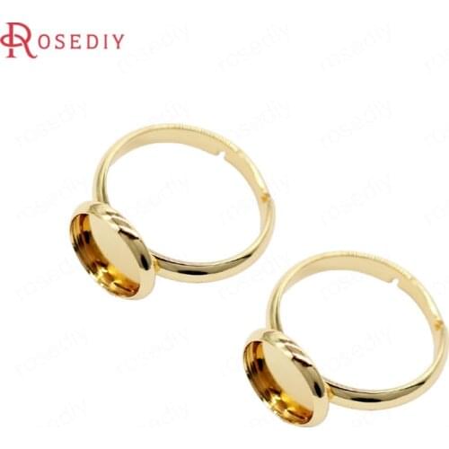 39369)6PCS 24K Gold Color Brass fit Cabochon Beads Round Trays Bezels Base Rings Settings Jewelry Making Diy Accessories