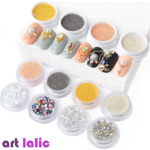 0.4/0.6mm 3D Metal Micro Beads Stainless Steel Nails Caviar Beads AB Colorful Flat Bottom Opal Nail Art Rhinestones Decorations