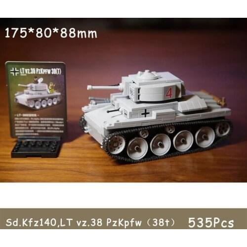 535Pcs LT vz.38 PzKpfw（38t）Light Tank Military Series Building Blocks WW2 DE LT-38 Brick With 3 Army Figures Model Gift Toy
