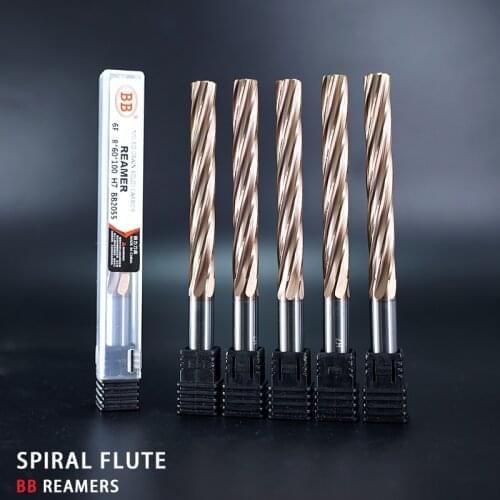 BB Carbide Machine Reamer Coated Spiral Flutes H7 Tolerance Precision Chucking Hardened Steel Metal 6 Flutes