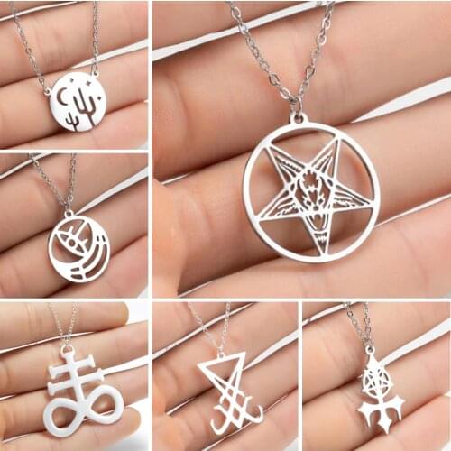 Large Talisman Baphomet Stainless Steel Satan Necklace Pendant for Men Satanic Jewerly Pentagram Charm Lucifer Patch Collares