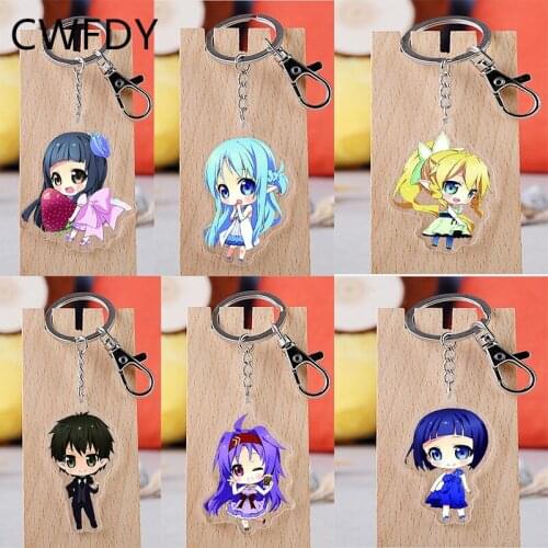 Sword Art Online Keychain Anime Kirito Asuna Yuuki Sinon Key Chain Acrylic Print Cartoon Figure Pendant Jewelry For Kids Gifts