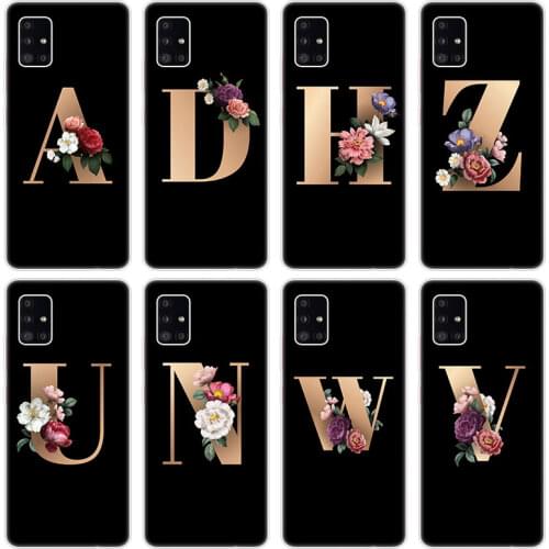Letter Alphabet Flowers Case for Samsung Galaxy A12 A02 A03S A21S A22 A32 A52 A72 A82 Quantum 2 S21 Plus FE Ultra M02S M12 Cover