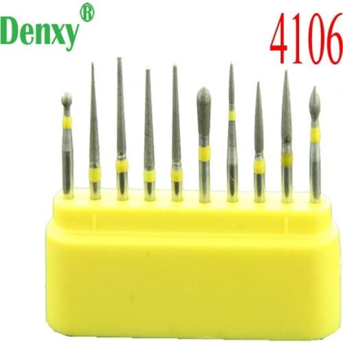 Denxy 20pcs/lot #4106 Dental Diamond Burs New Dental Diamond Burs Set Abutment Polishing Kit ceramics/composite polishing