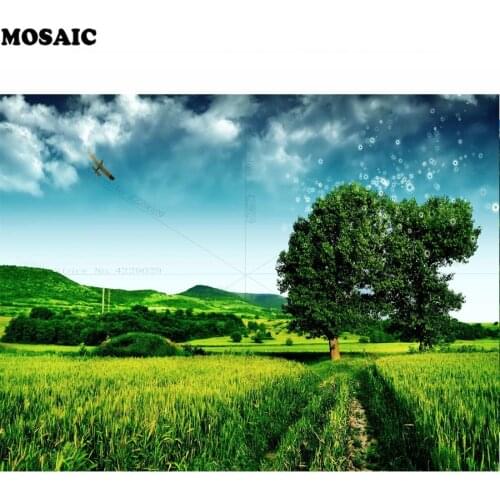 Diy Diamond Painting,Cross-stitch wheat scenery green tree 3D Diamond Mosaic Full square Rhinestones Painting bead Embroidery