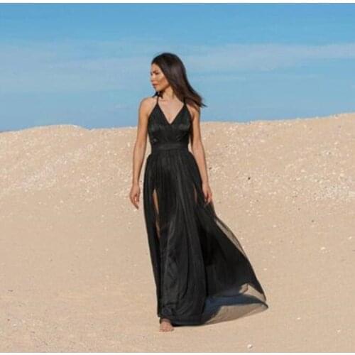 Elegant Black Sexy Double Slit Tulle Long Skirts Zipper Waistline Floor Length Women Cheap Maxi Skirts Custom Any Color Free