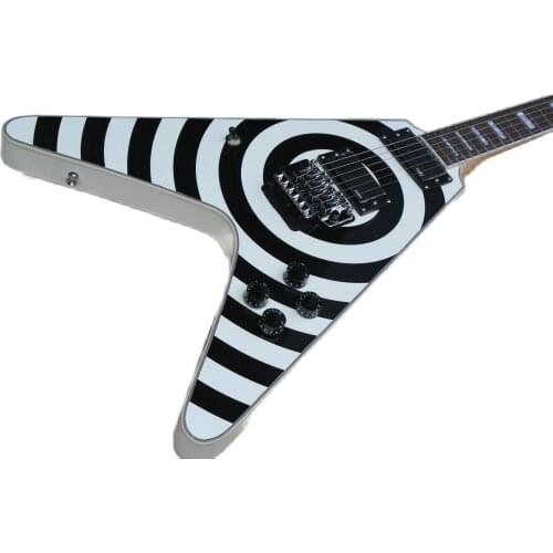 Irregular shaped zebra style electric guitar with pickupSupport customized support wholesale