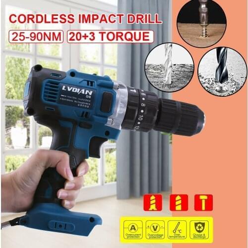 3 In 1 18V Electric Screwdriver Drill Electric Cordless Impact Drill 13mm 2-Speed Rechargable Li-Ion Battery For Makita Battery