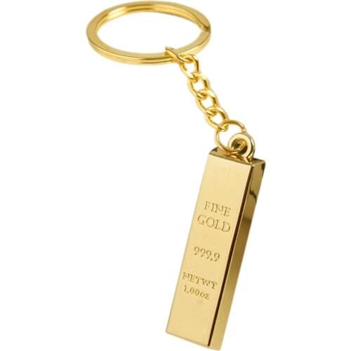 Faux 9999 Miniature Gold Tone Bar Pendant Key Chain Ring