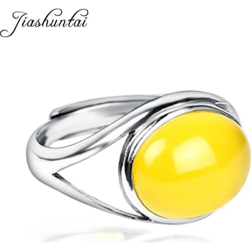 JIASHUNTAI Vintage 925 Sterling Silver Rings Retro Thai Silver Natural Yellow Stone Jewelry For Women Fashion