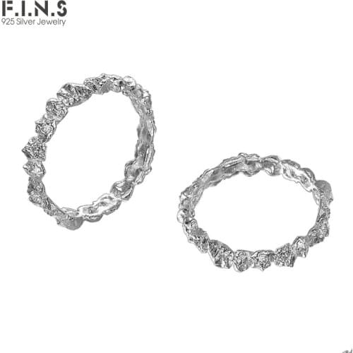 F.I.N.S Trendy Unique S925 Sterling Silver Ring Irregular Wrinkle Texture Stackble Finger Rings Uneven Unisex Punk Fine Jewelry