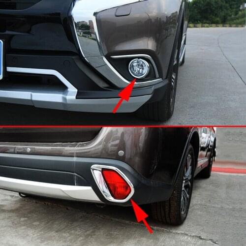 4Pcs Front + Rear Combo For 2016-2018 Mitsubishi Outlander Fog Light Ring Frame Accessories Silver Chrome Cover Kits