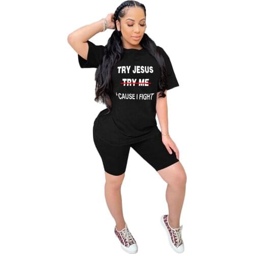 Classic Black White Letter Printed Sweatsuit Women Sets Clothes Loose Pullover T-Shirt Top Biker Shorts Jogger Suit Lounge Wear