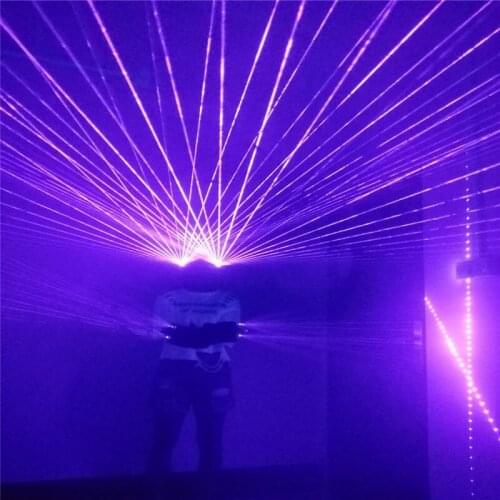 DC23 Ballroom dance laser glasses purple light laser beams laser gloves 2pcs heads robot man show projector stage dj wears suit