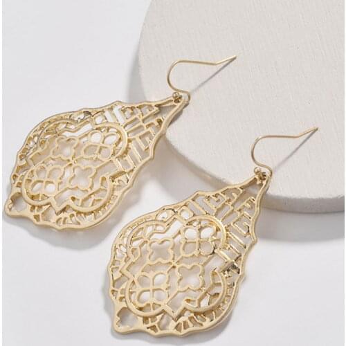 Fashion Women Brand Jewelry Designer Inspired Small Wholesale Cut out Oval Polished Metallic Teardrop Hollow Drops Earrings New