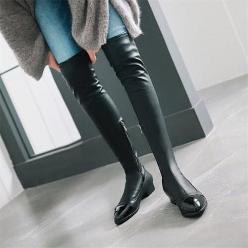 NAYIDUYUN Thigh High Boots Women Over The Knee Booties Low Heel Winter Tall Shaft Riding Party Pumps Winter Shoes US4-US10.5