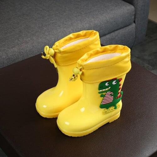 Rain Boots Kids Winter Girl Cute 3d Dinosaur Childrens Boys Boots Plush Warm Ankle Pvc Waterproof Baby Water Shoes Rainboots