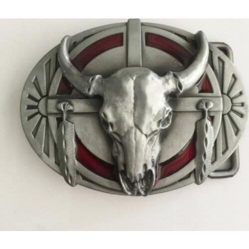 New Handmade Antique Oval Silver Bull Head Belt Buckle