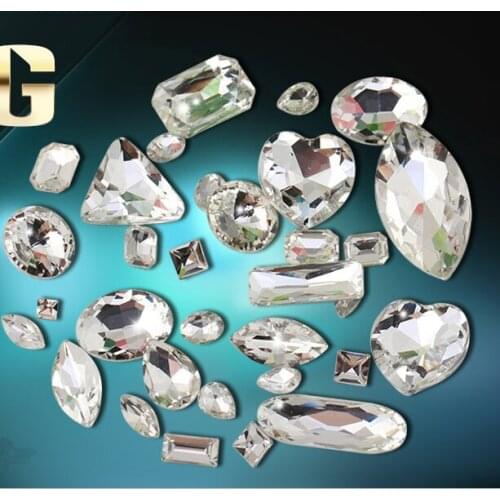 New! MIX White Size Crystal Glass Rhinestones pointed Bottom DIY Womens Dresses and Shoes 50pcs 20sizes 10shapes