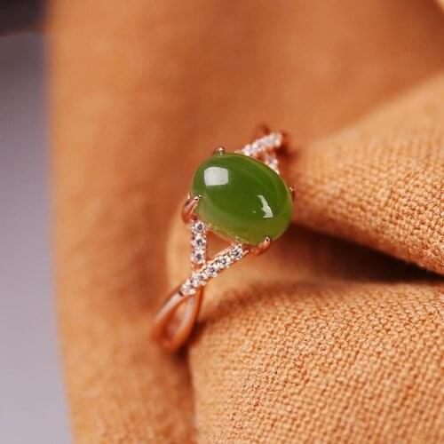 New Natural Jade Hetian Jade Diamond Egg Round Opening Adjustable Ring Retro Charm Niche Handicraft Female Brand Jewelry