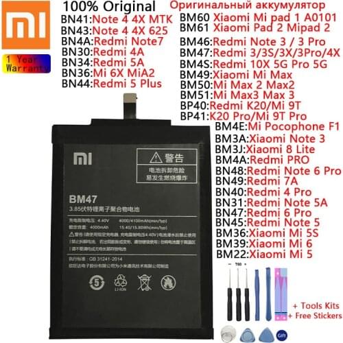 Original Xiaomi Battery For Redmi Note 3 4 4X 5 5A 6 Pro 7 3 3S 3X 4A 5 Plus K20 Pro 5S 6 6X 9T Pro Max 2 3 Lite batteries