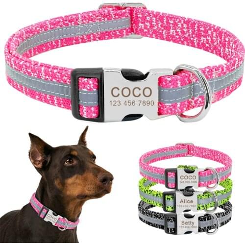 Dog Collar Personalized Reflective Dog Collars Custom Engraved Name Tag Collar Anti-lost Nylon Pet Collars For Medium Large Dogs
