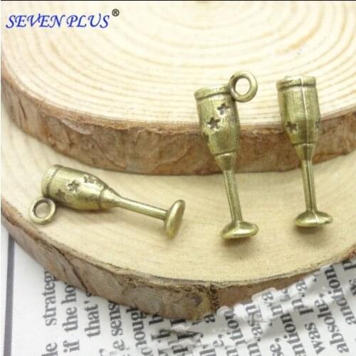 High Quality 10 Pieces/Lot 20mm*8mm Alloy Material Antique Bronze Plated Wine Glass Charms