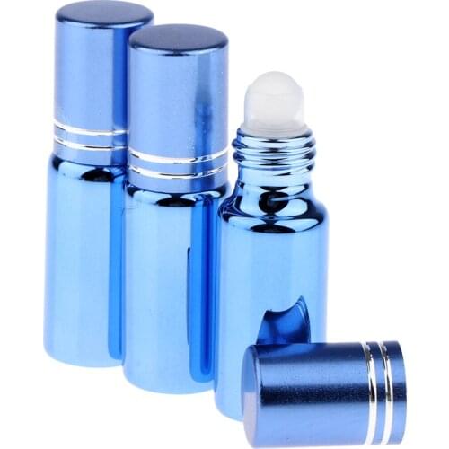 Perfeclan 3x Empty Roll on Bottles 5ml Glass Roller Vials for Essential Oils