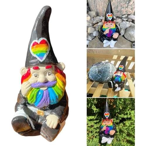 Garden Rainbow Gnome Ornament Colorful Resin Handicraft Dwarf Statue For Home Garden Courtyard Decoration @ls