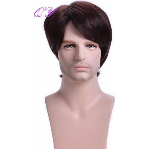 Synthetic Short Men Wigs Red Mix Brown Natural Straight Male Wig Hair Breathable High Temperature Adjustable Size Man Wigs 2021