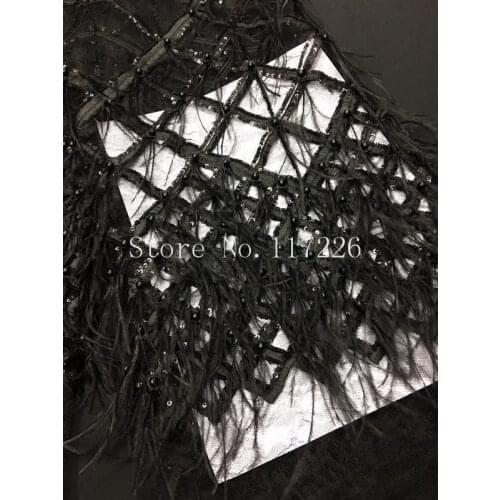 Super Quality black feather tulle lace fabric special JRB-112946 French net Lace Fabric with beads for party dress